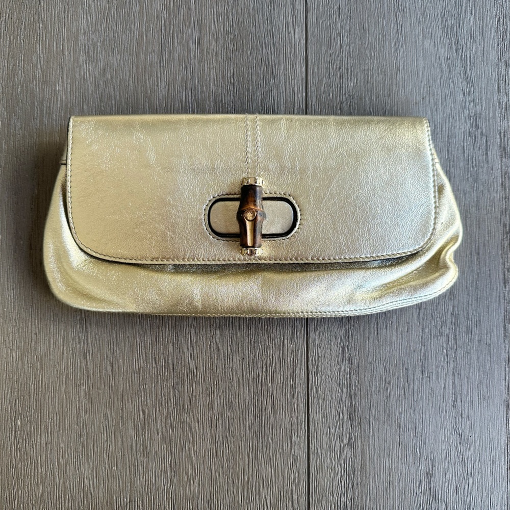 Gold Gucci Clutch with Bamboo Buckle